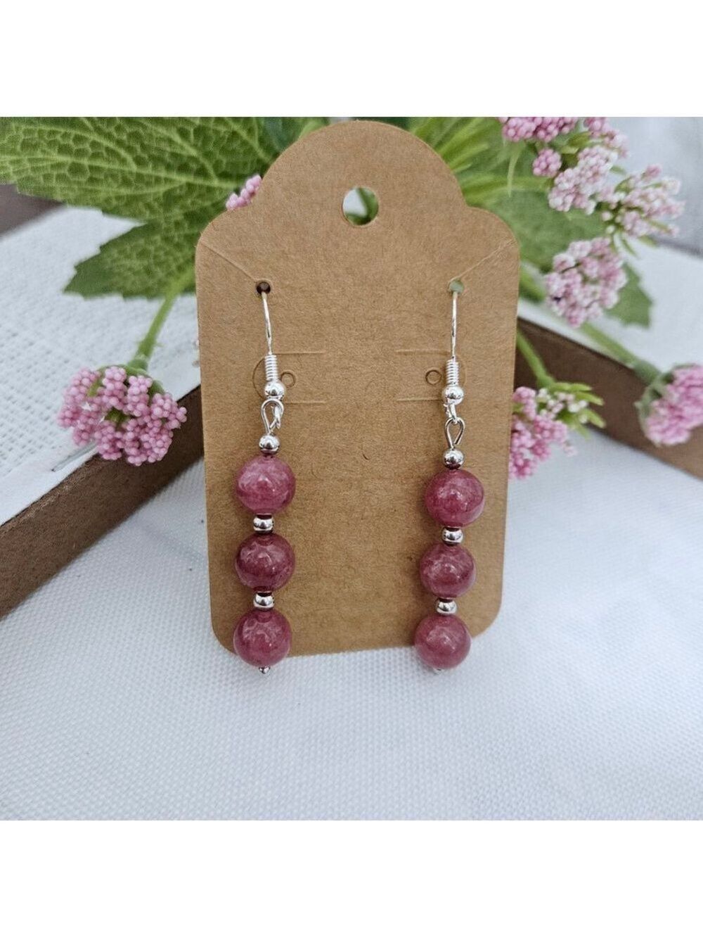Sterling Silver Strawberry Quartz Dangle Earrings